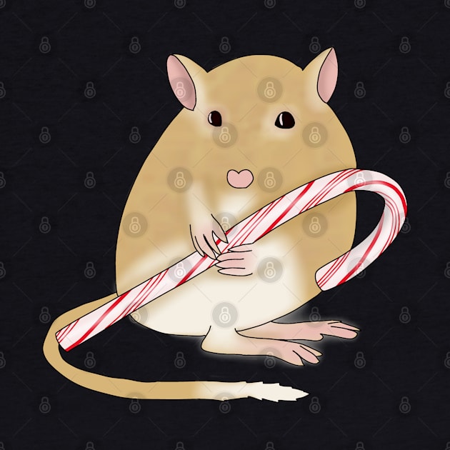 Cute golden gerbil with a candy cane by Becky-Marie